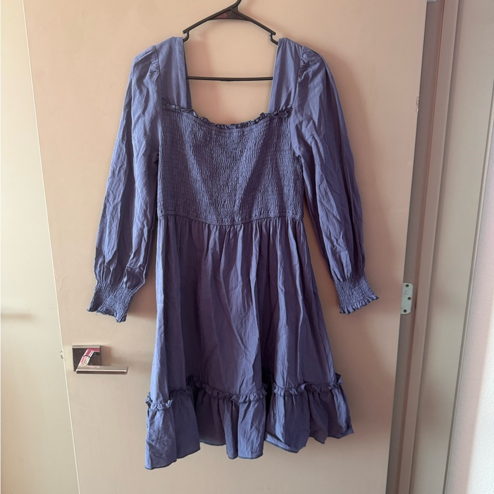 Zexxxy Women’s Square Neck Smocked Long Sleeve Ruffled Knee Length Dress